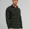 Urban Classics Herren Flanell Hemd Kariert Zwei Brusttaschen Schwarz Forest Grün