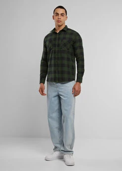 Urban Classics Herren Flanell Hemd Kariert Zwei Brusttaschen Schwarz Forest Grün -Stilreich Geschäft 18031835 2