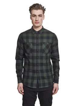 Urban Classics Herren Flanell Hemd Kariert Zwei Brusttaschen Schwarz Forest Grün -Stilreich Geschäft 18031835 3