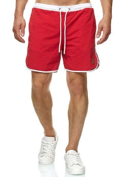 Urban Classics Herren Retro Swimshorts Fire Rot Weiss