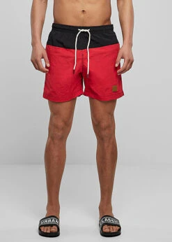 Urban Classics Herren Block Swim Shorts 2-Pockets Schwarz Rot