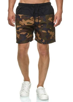 Urban Classics Herren Block Swim Shorts 2-Pockets Tunnelzug Schwarz Woodcamo
