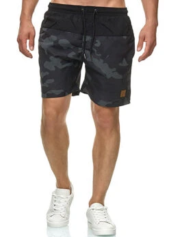 Urban Classics Herren Block Swim Shorts 2-Pockets Schwarz Dark Camo