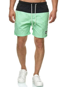 Urban Classics Herren Block Swim Shorts 2-Pockets Schwarz Neomint