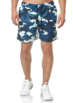 Urban Classics Herren Camo Swim Shorts 2-Pockets Tunnelzug Blau Camouflage