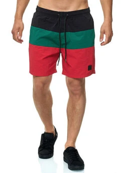 Urban Classics Herren Colorblock Swim Shorts Grün Rot Schwarz