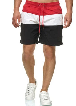 Urban Classics Herren Colorblock Swim Shorts Schwarz Rot Weiss