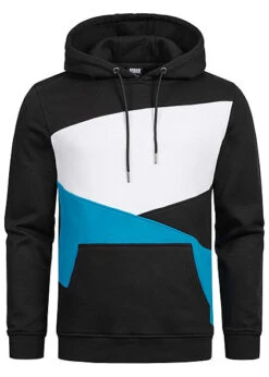 Urban Classics Herren Colorblock Zick Zack Hoodie Kapuze Schwarz Türkis Weiss