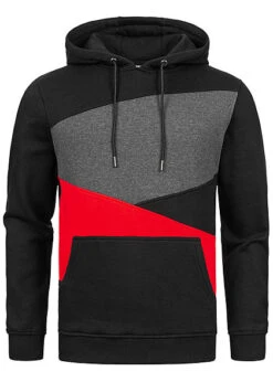 Urban Classics Herren Colorblock Zick Zack Hoddie Kapuze Schwarz Rot Grau