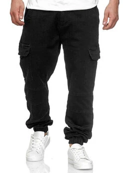 Urban Classics Herren Cargo Jeans Hose 6-Pockets Rinsed Wash Schwarz