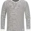 Eight2Nine Herren Leichter Sweater Streifen Muster Knopfleiste Off Weiss Schwarz