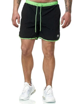 Urban Classics Herren Retro Swim Shorts 3-Pockets Schwarz Neon Grün