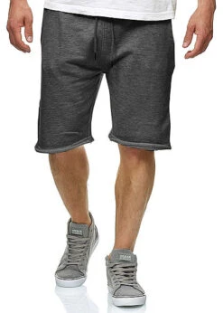 Seventyseven Lifestyle Herren Sweat Shorts 2-Pockets Offene Kanten Dunkel Grau