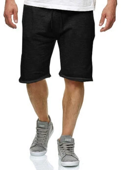 Seventyseven Lifestyle Herren Sweat Shorts 2-Pockets Offene Kanten Schwarz