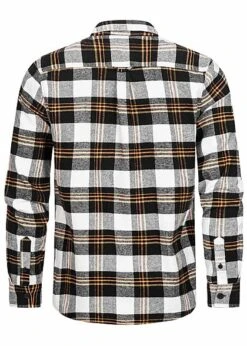 Sublevel Herren Flanell Hemd Karo Muster Brusttasche Off Weiss Schwarz Ecru -Stilreich Geschäft 21010344 2