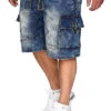 Urban Surface Herren Cargo Bermuda Jeans Shorts 7-Pockets Kontrastkordel Med. Blau Den