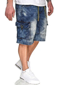 Urban Surface Herren Cargo Bermuda Jeans Shorts 7-Pockets Kontrastkordel Med. Blau Den -Stilreich Geschäft 21020394 2