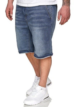 Sublevel Herren Chino Shorts Mit Beinumschlag & 2 Taschen Medium Blau Denim