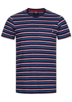 Urban Classics Herren T-Shirt Streifen Muster Brusttasche Dunkel Blau City Rot Weiss
