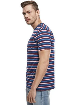 Urban Classics Herren T-Shirt Streifen Muster Brusttasche Dunkel Blau City Rot Weiss -Stilreich Geschäft 21041674 3