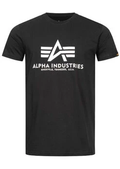 Alpha Industries Herren Basic T-Shirt Mit Logo Print Schwarz Weiss