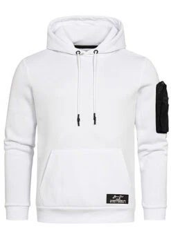 Brave Soul Herren Hoodie Känguru Tasche Zipper Schulter Tasche Optic Weiss Jet Schwarz