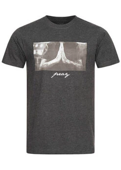 Mister Tee Herren T-Shirt Pray Hand Print Charcoal Dunkel Grau