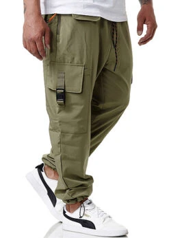 Sublevel Herren Cargo Sweat Pants Stoffhose Tunnelzug 6-Pockets Ivy Oliv Grün