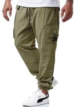 Sublevel Herren Cargo Sweat Pants Stoffhose Tunnelzug 6-Pockets Ivy Oliv Grün -Stilreich Geschäft 21063011 2