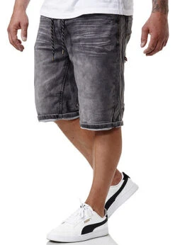 Sublevel Herren Bermuda Jeans Shorts Tunnelzug 5-Pockets Acid Grau Denim