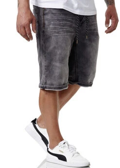 Sublevel Herren Bermuda Jeans Shorts Tunnelzug 5-Pockets Acid Grau Denim -Stilreich Geschäft 21063014 2