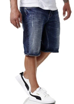 Sublevel Herren Bermuda Jeans Shorts 5-Pockets Dunkel Blau Denim