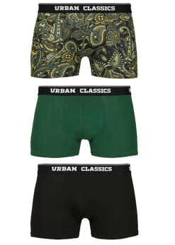 Urban Classics Herren 3-er Pack Boxer Shorts Dunkel Grün & Paisley & Schwarz