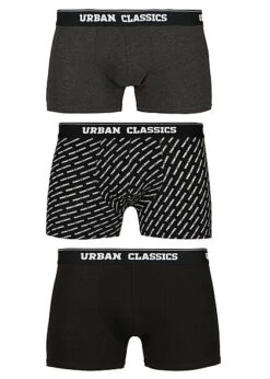 Urban Classics Herren 3-er Pack Boxer Shorts Logo Print & Schwarz & Charcoal