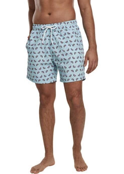 Urban Classics Herren Swim Shorts Tunnelzug Melonen Print Ocean Blau