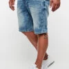 Seventyseven Lifestyle Herren Bermuda Jeans Shorts Destroy Look 5-Pockets Hell Blau Denim