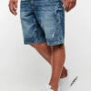 Seventyseven Lifestyle Herren Bermuda Jeans Shorts Destroy Look 5-Pockets Mid Blau Denim