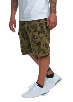 Lowrider Herren Cargo Bermuda Shorts Mit Tunnelzug 6-Pockets Oliv Grün Camouflage