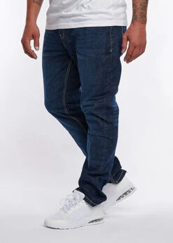 Eight2Nine Herren Jeans Hose 5-Pockets Crash Optik Knopfleiste Dunkel Blau Denim