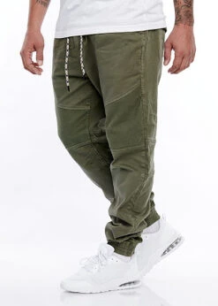 Stilreich Geschäft 34 Urban Surface Herren Biker Stoffhose 5-Pockets Tunnelzug Rippbündchen Ivy Oliv Grün