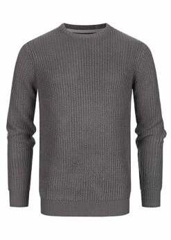 Brave Soul Herren Pullover Strick Sweater Crew-Neck Dunkel Grau