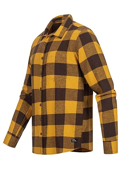 Stitch & Soul Herren Hemd Flanell Karohemd Brusttasche Knopfleiste Braun-oliv Gelb 2 Stitch & Soul Herren Hemd Flanell Karohemd Brusttasche Knopfleiste Braun-oliv Gelb – Bild 2