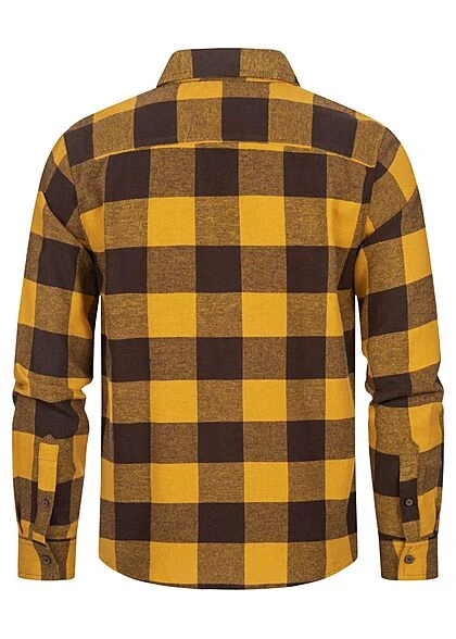 Stitch & Soul Herren Hemd Flanell Karohemd Brusttasche Knopfleiste Braun-oliv Gelb 3 Stitch & Soul Herren Hemd Flanell Karohemd Brusttasche Knopfleiste Braun-oliv Gelb – Bild 3