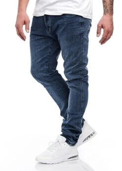 Indicode Herren Jeans Hose 5-Pockets Washed Look Denim Blau