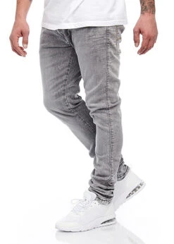 Indicode Herren Jeans Hose 5-Pockets Washed Look Vintage Grau