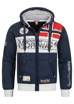 Geographical Norway Herren Zip-Hoodie Kapuze 2-Pockets Patches Vorne & Hinten Navy