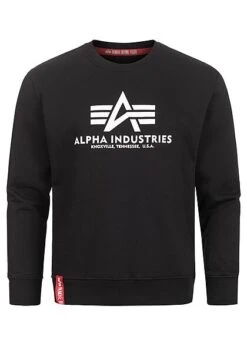 Alpha Industries Herren Basic Sweater Pullover Mit Logo Print Schwarz Weiss