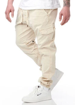 Indicode Herren Cargohose 6-Pockets Bündchen Am Beinabschluss Fog Beige