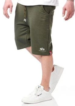 Alpha Industries Herren Basic Shorts Mit Logo Und 3-Pockets Olive Grün