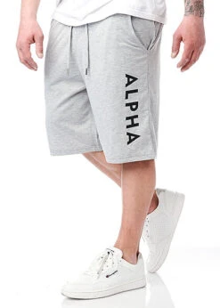 Alpha Industries Herren Jersey Shorts Mit Logo Schriftzug 3-Pockets Heather Grau